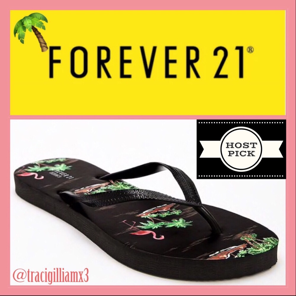 Forever 21 Flamingo & Palm Tree Flip Flops🌴